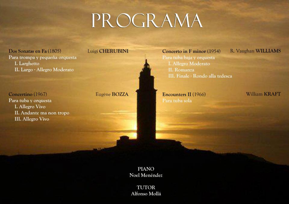 Programa del Recital Fin de Carrera en la especialidad de Tuba del alumno Óscar Santiso para la obtención del Título Superior de Música expedido por el CONSMUPA-Conservatorio Superior de Música "Eduardo Martínez Torner" del Principado de Asturias bajo la supervisión del profesor Alfonso Mollá.