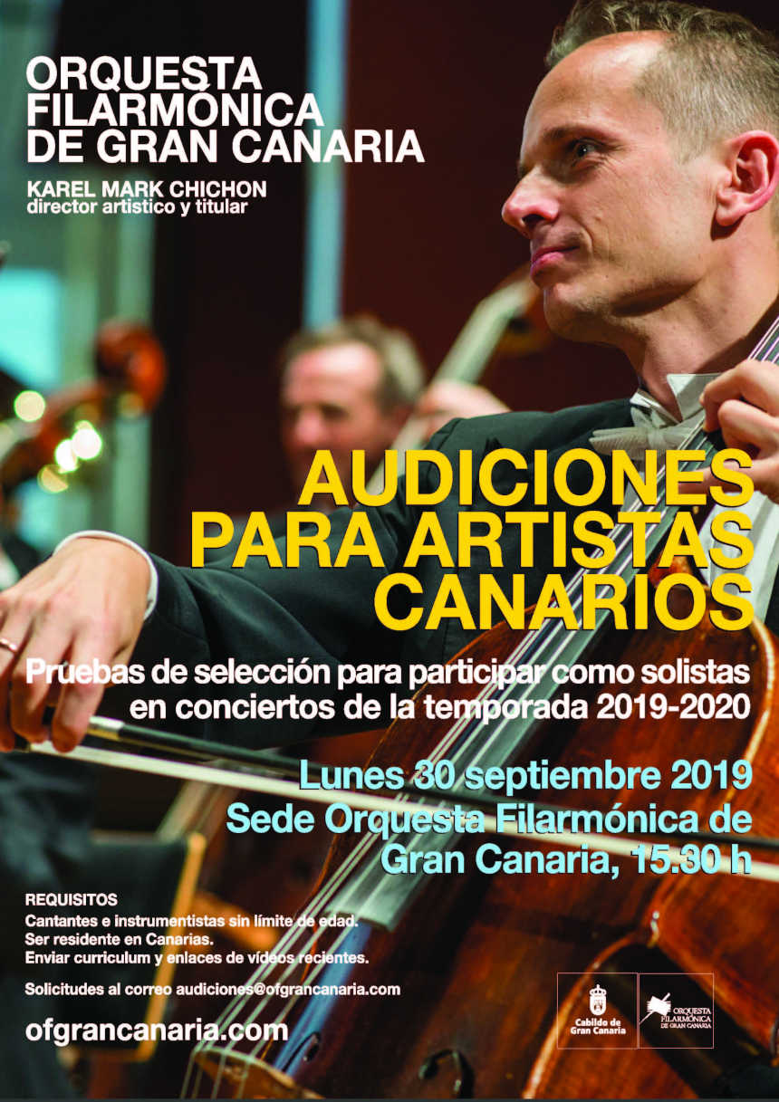 La Fundación Orquesta Filarmónica de Gran Canaria convoca audiciones para la selección de cantantes e instrumentistas canarios para participar como solistas en diferentes conciertos de temporada de la OFGC.