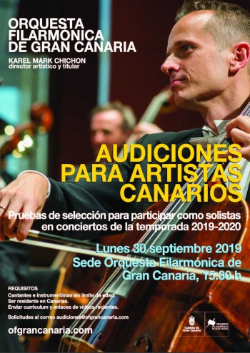 La Fundación Orquesta Filarmónica de Gran Canaria convoca audiciones para la selección de cantantes e instrumentistas canarios para participar como solistas en diferentes conciertos de temporada de la OFGC.
