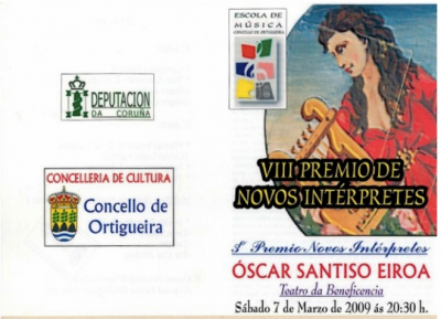 Portada del programa dedicado al tercer premiado en el concurso de solistas 'VIII Premio Jóvenes Intérpretes' del Ayto. de Ortigueira realizado en el Teatro de la Beneficencia.